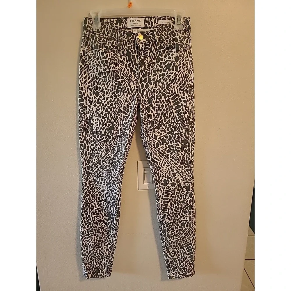 FRAME Denim ANIMAL PRINT LE HIGH ANKLE SKINNY JEANS SZ 26 Gray White Faded - Picture 2 of 12